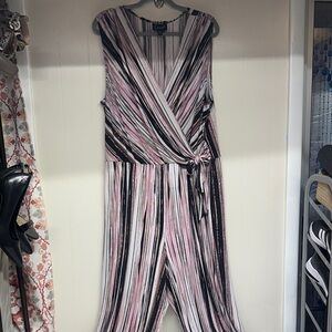 Connected Apparel Pink and Black Striped Jumpsuit/ Romper